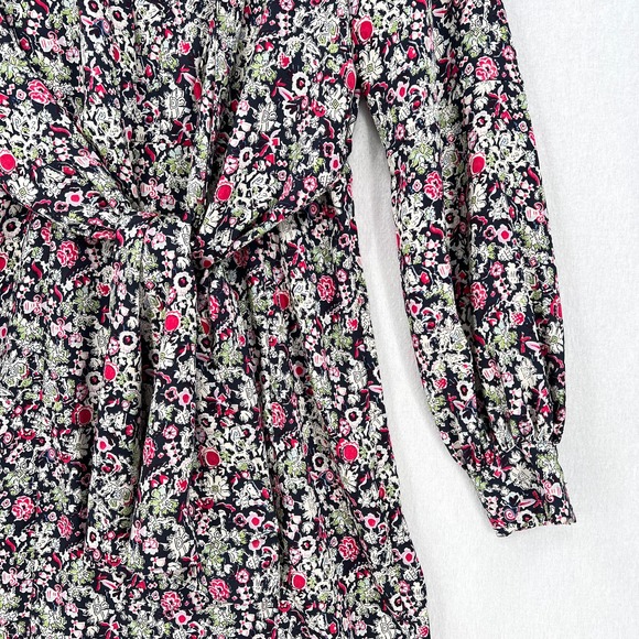 CINQ A SEPT Quinn Dress Womens Floral Print Navy Multi Layered Shirt Tie Midi - Picture 7 of 16